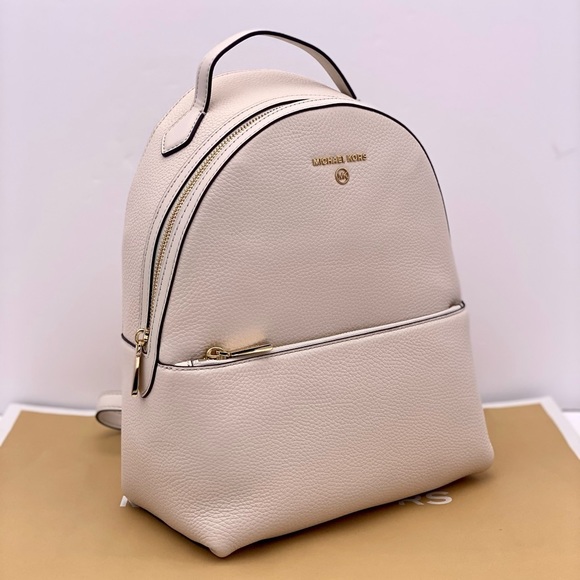 Michael Kors Valerie Medium Light Cream Pebbled Leather Backpack - Picture 9 of 12